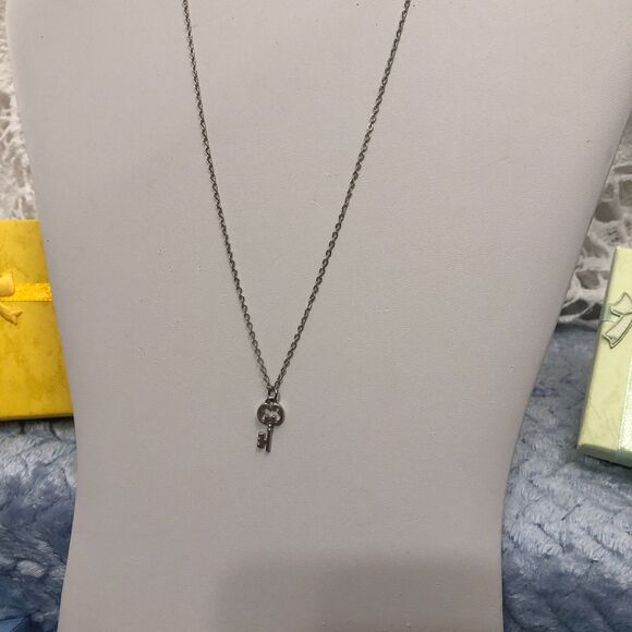 Tiny Key Pendant Silver Necklace - Picture 7 of 10
